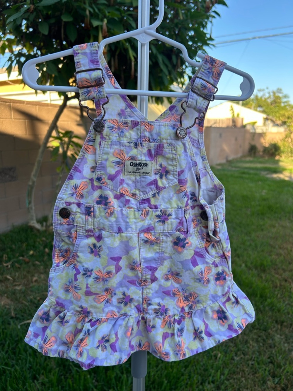 OshKosh B'gosh Purple Floral Ruffle Overalls